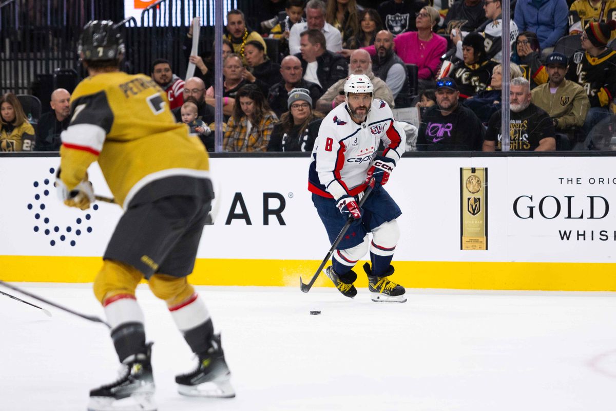 Washington Capitals right-wing Alexander Ovechkin (8) skates the puck up the ice during an NHL game between the Las Vegas Golden Knights and the Washington Capitals, Sunday November 17, 2024 in Las Vegas, Nev. Washington Capitals right-wing Alexander Ovechkin (8) skates the puck up the ice during an NHL game between the Las Vegas Golden Knights and the Washington Capitals, Sunday November 17, 2024 in Las Vegas, Nev.