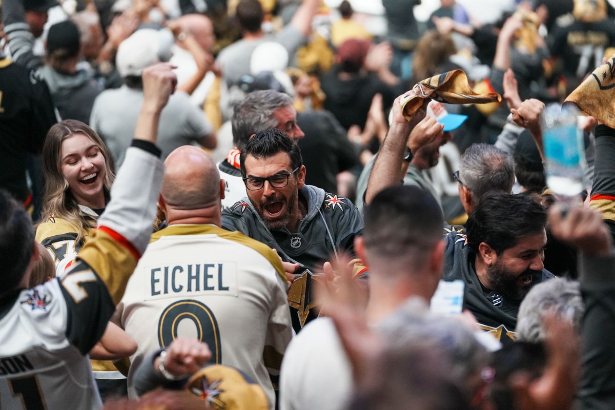 Vegas Golden Knights fans cheer after a Wild goal was overturned during third period of NHL playoff game against Minnesota Wild on Tuesday April 29, 2025 in Las Vegas.  