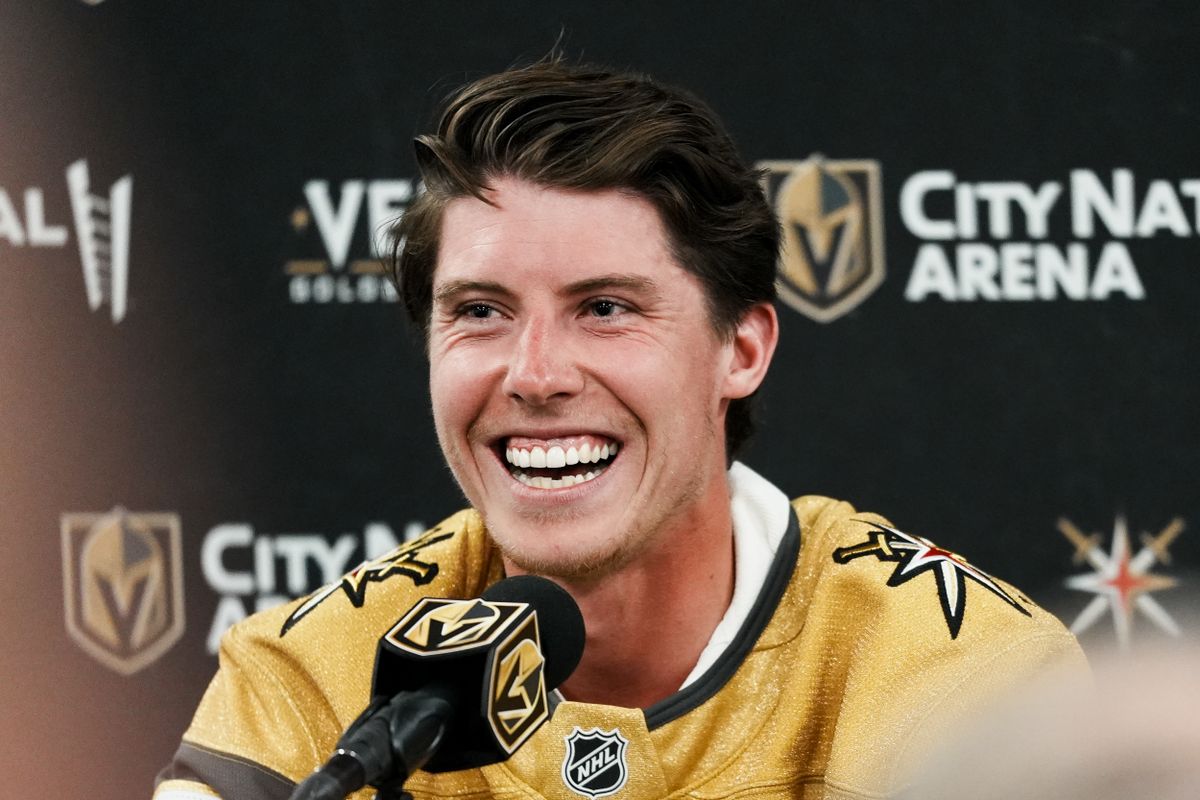 Mitch Marner speaks at a press conference on Tuesday July 1, 2025 in Las Vegas. Mitch Marner speaks at a press conference on Tuesday July 1, 2025 in Las Vegas.