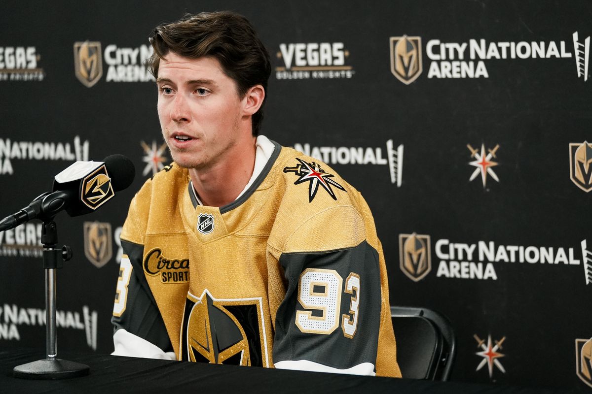 Mitch Marner speaks at a press conference on Tuesday July 1, 2025 in Las Vegas. Mitch Marner speaks at a press conference on Tuesday July 1, 2025 in Las Vegas.
