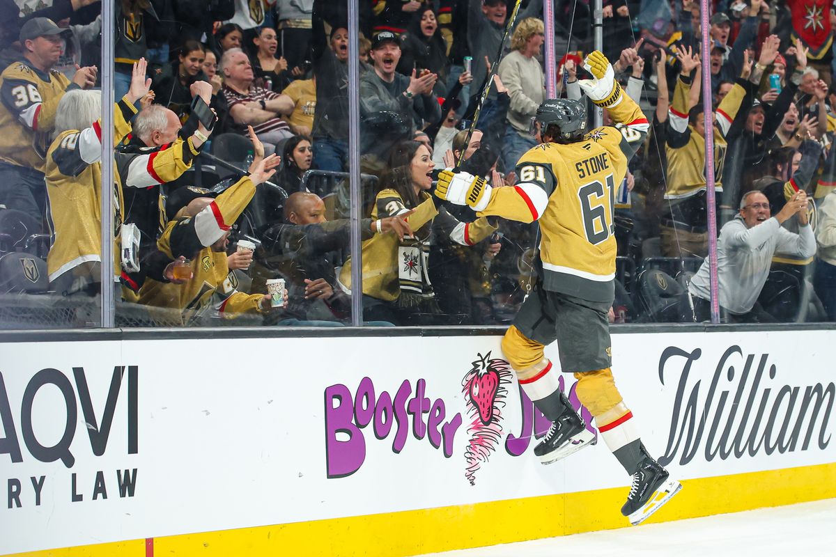  Vegas Golden Knights F Mark Stone (61) celebrates after scoring a goal against the Ottawa Senators on Wednesday November 26, 2025, in Las Vegas, Nevada. 