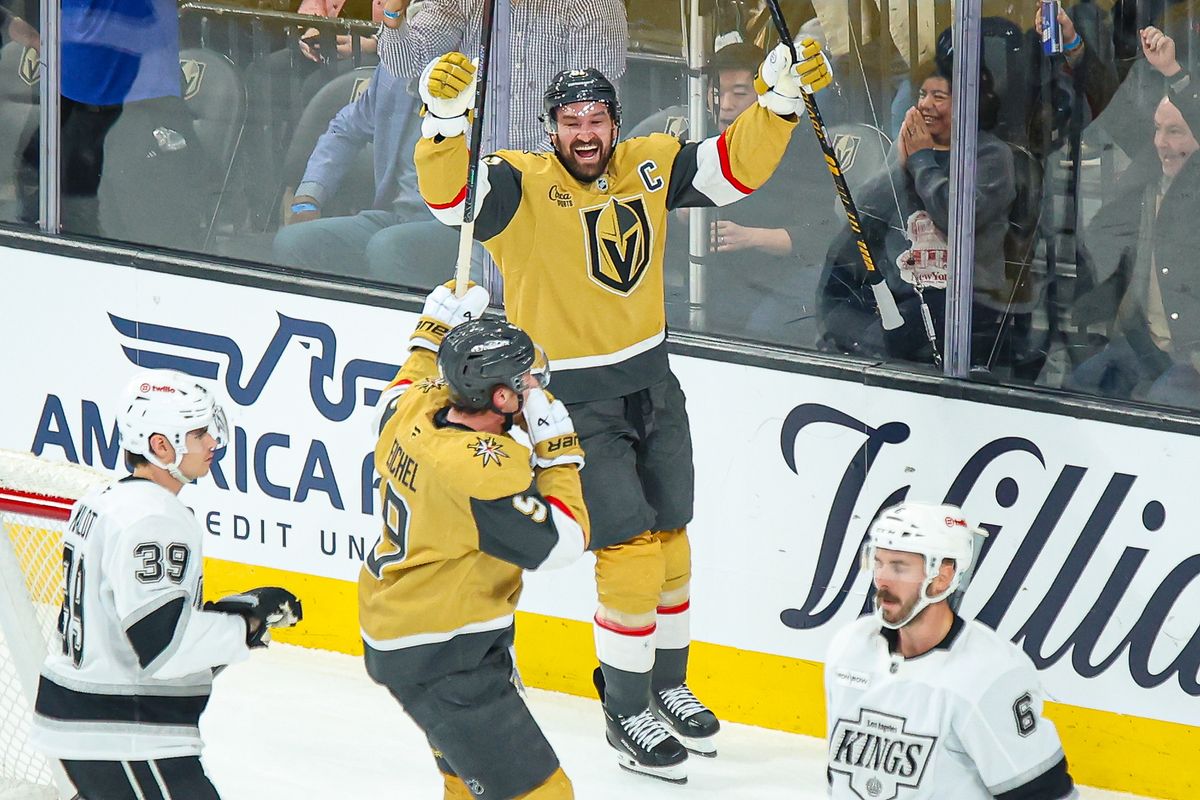 Vegas Golden Knights F Mark Stone (61) reacts after scoring a goal against the Los Angeles Kings on Thursday February 5, 2026, in Las Vegas, Nevada. 