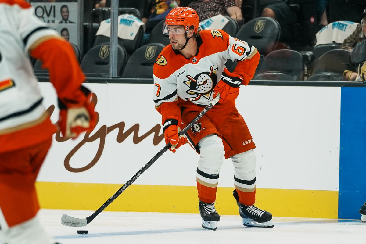 Anaheim Ducks defenseman Tristan Luneau (67) scans the ice during third period of NHL game against Vegas Golden Knights on Friday October 2, 2026 at T-Mobile Arena in Las Vegas. Anaheim Ducks defenseman Tristan Luneau (67) scans the ice during third period of NHL game against Vegas Golden Knights on Friday October 2, 2026 at T-Mobile Arena in Las Vegas.