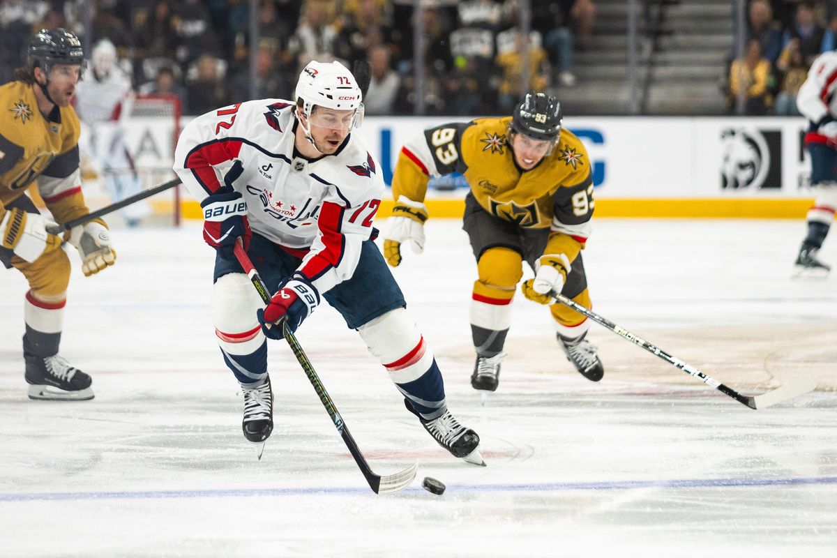 Washington Capitals right-wing Anthony Beauvillier (72) skates the puck up center ice during a NHL game between the Vegas Golden Knights and the Washington Capitals, Saturday March 28, 2026 in Las Vegas, Nev. Washington Capitals right-wing Anthony Beauvillier (72) skates the puck up center ice during a NHL game between the Vegas Golden Knights and the Washington Capitals, Saturday March 28, 2026 in Las Vegas, Nev.