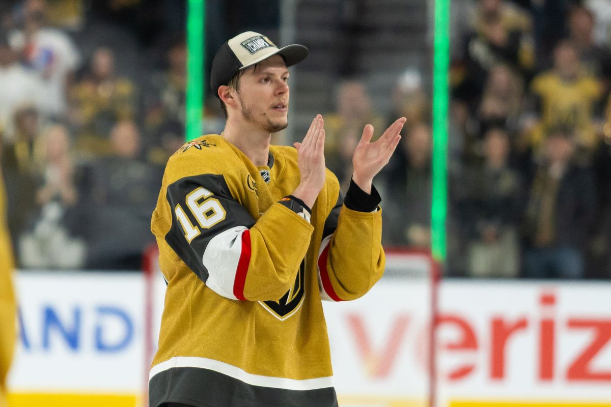 Vegas Golden Knights right-wing Pavel Dorofeyev (16) claps his hands at the crowd after game 4 of a NHL playoff game of the semi-final round between the Vegas Golden Knights and the Colorado Avalanche, Tuesday May 26, 2026 in Las Vegas, Nev. Vegas Golden Knights right-wing Pavel Dorofeyev (16) claps his hands at the crowd after game 4 of a NHL playoff game of the semi-final round between the Vegas Golden Knights and the Colorado Avalanche, Tuesday May 26, 2026 in Las Vegas, Nev.