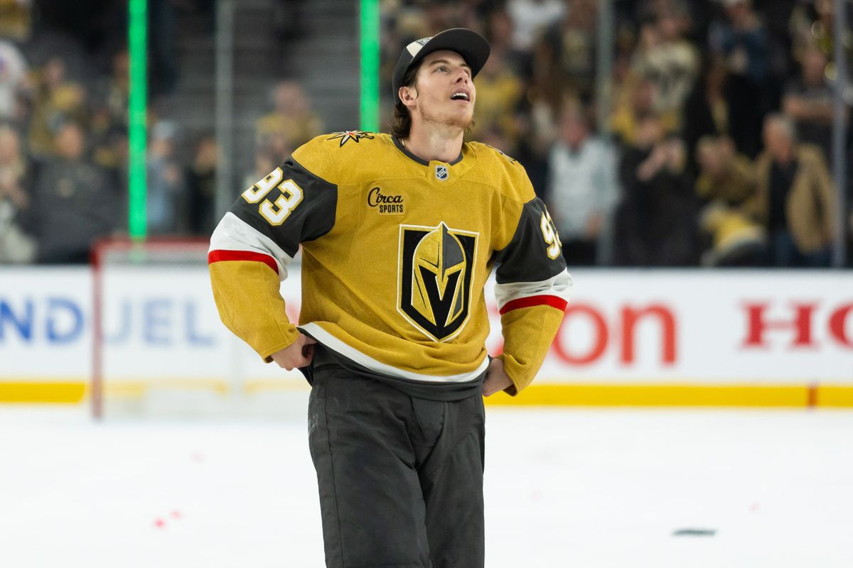 Vegas Golden Knights right-wing Mitch Marner (93) sighs in relief after game 4 of a NHL playoff game of the semi-final round between the Vegas Golden Knights and the Colorado Avalanche, Tuesday May 26, 2026 in Las Vegas, Nev. Vegas Golden Knights right-wing Mitch Marner (93) sighs in relief after game 4 of a NHL playoff game of the semi-final round between the Vegas Golden Knights and the Colorado Avalanche, Tuesday May 26, 2026 in Las Vegas, Nev.