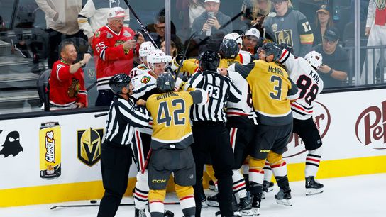 The Vegas Golden Knights brawl during a NHL game against the Chicago Blackhawks on Tuesday, Saturday 29, 2026, at T-Mobile Arena in Las Vegas, Nevada. The Vegas Golden Knights brawl during a NHL game against the Chicago Blackhawks on Tuesday, Saturday 29, 2026, at T-Mobile Arena in Las Vegas, Nevada.