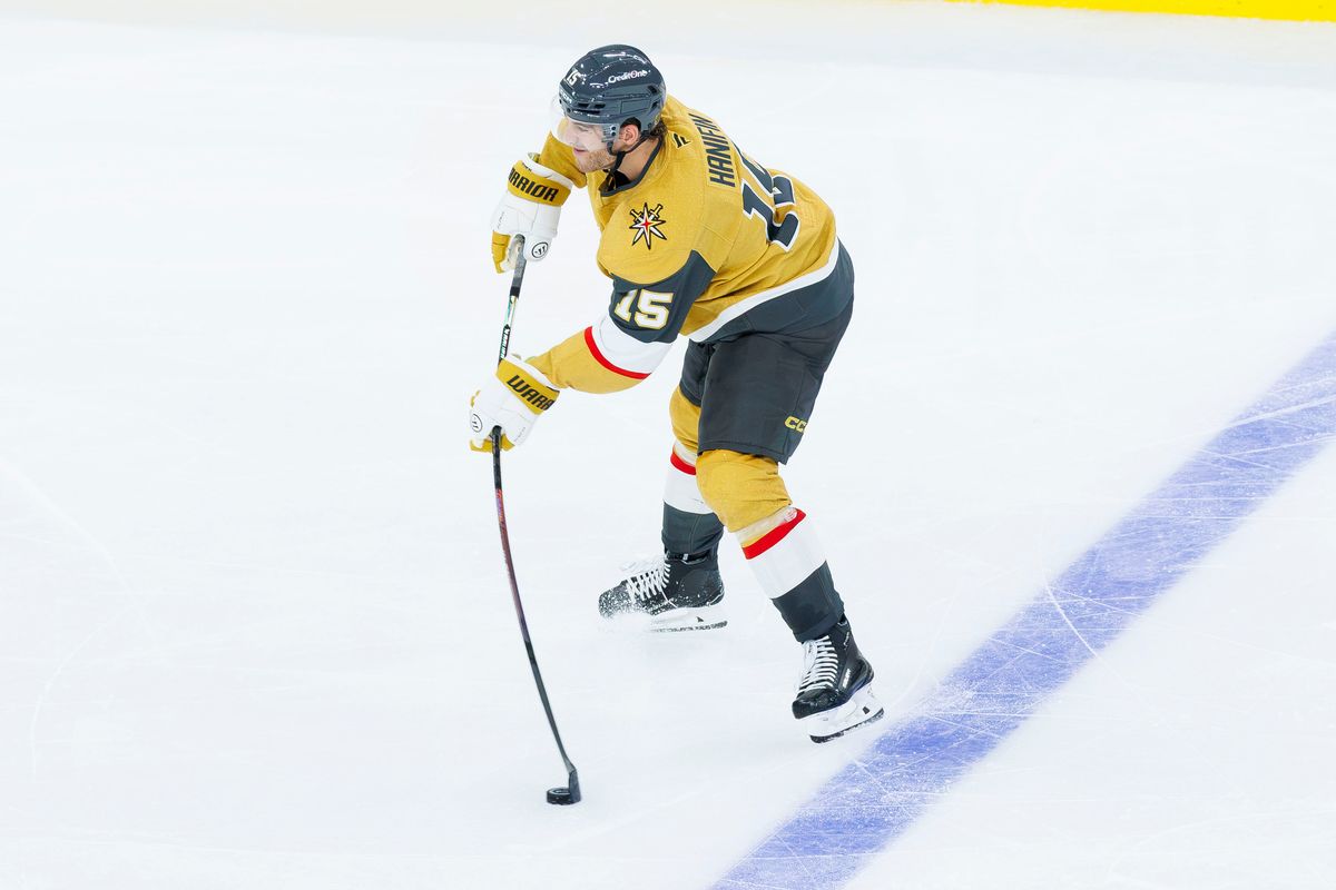 Vegas Golden Knights defenseman Noah Hanifin shoots the puck from the blue line during a NHL game against the Chicago Blackhawks on Tuesday, Saturday 29, 2026, at T-Mobile Arena in Las Vegas, Nevada. Vegas Golden Knights defenseman Noah Hanifin shoots the puck from the blue line during a NHL game against the Chicago Blackhawks on Tuesday, Saturday 29, 2026, at T-Mobile Arena in Las Vegas, Nevada.