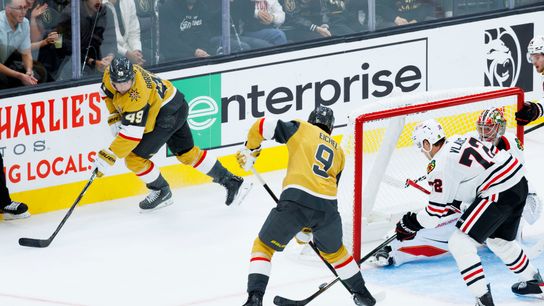 Vegas Golden Knights center Jack Eichel tips in the puck with an assist from Vegas Golden Knights left wing Ivan Barbashev during a NHL game against the Chicago Blackhawks on Tuesday, Saturday 29, 2026, at T-Mobile Arena in Las Vegas, Nevada. Vegas Golden Knights center Jack Eichel tips in the puck with an assist from Vegas Golden Knights left wing Ivan Barbashev during a NHL game against the Chicago Blackhawks on Tuesday, Saturday 29, 2026, at T-Mobile Arena in Las Vegas, Nevada.