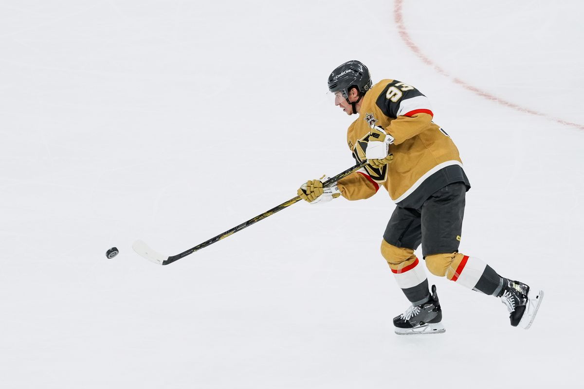 Vegas Golden Knights right wing Mitch Marner (93) attempts a goal during second period of NHL game against Calgary Flames on Thursday October 15, 2026 at T-Mobile Arena in Las Vegas. Vegas Golden Knights right wing Mitch Marner (93) attempts a goal during second period of NHL game against Calgary Flames on Thursday October 15, 2026 at T-Mobile Arena in Las Vegas.