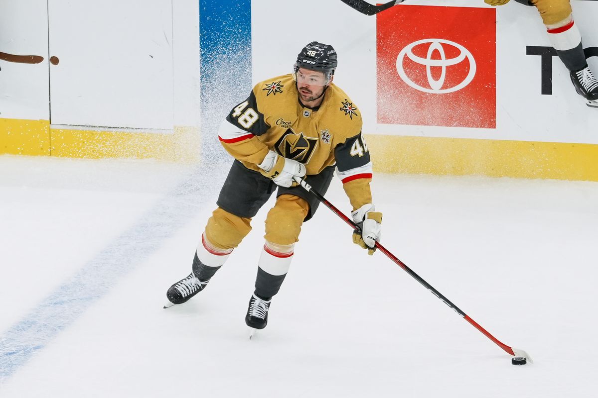 Vegas Golden Knights center Tomas Hertl (48) scans the ice during second period of NHL game against Calgary Flames on Thursday October 15, 2026 at T-Mobile Arena in Las Vegas. Vegas Golden Knights center Tomas Hertl (48) scans the ice during second period of NHL game against Calgary Flames on Thursday October 15, 2026 at T-Mobile Arena in Las Vegas.