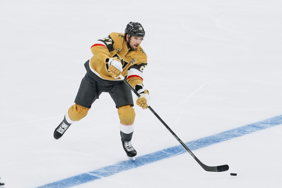 Vegas Golden Knights defenseman Shea Theodore (27) passes the puck during second period of NHL game against Calgary Flames on Thursday October 15, 2026 at T-Mobile Arena in Las Vegas. Vegas Golden Knights defenseman Shea Theodore (27) passes the puck during second period of NHL game against Calgary Flames on Thursday October 15, 2026 at T-Mobile Arena in Las Vegas.