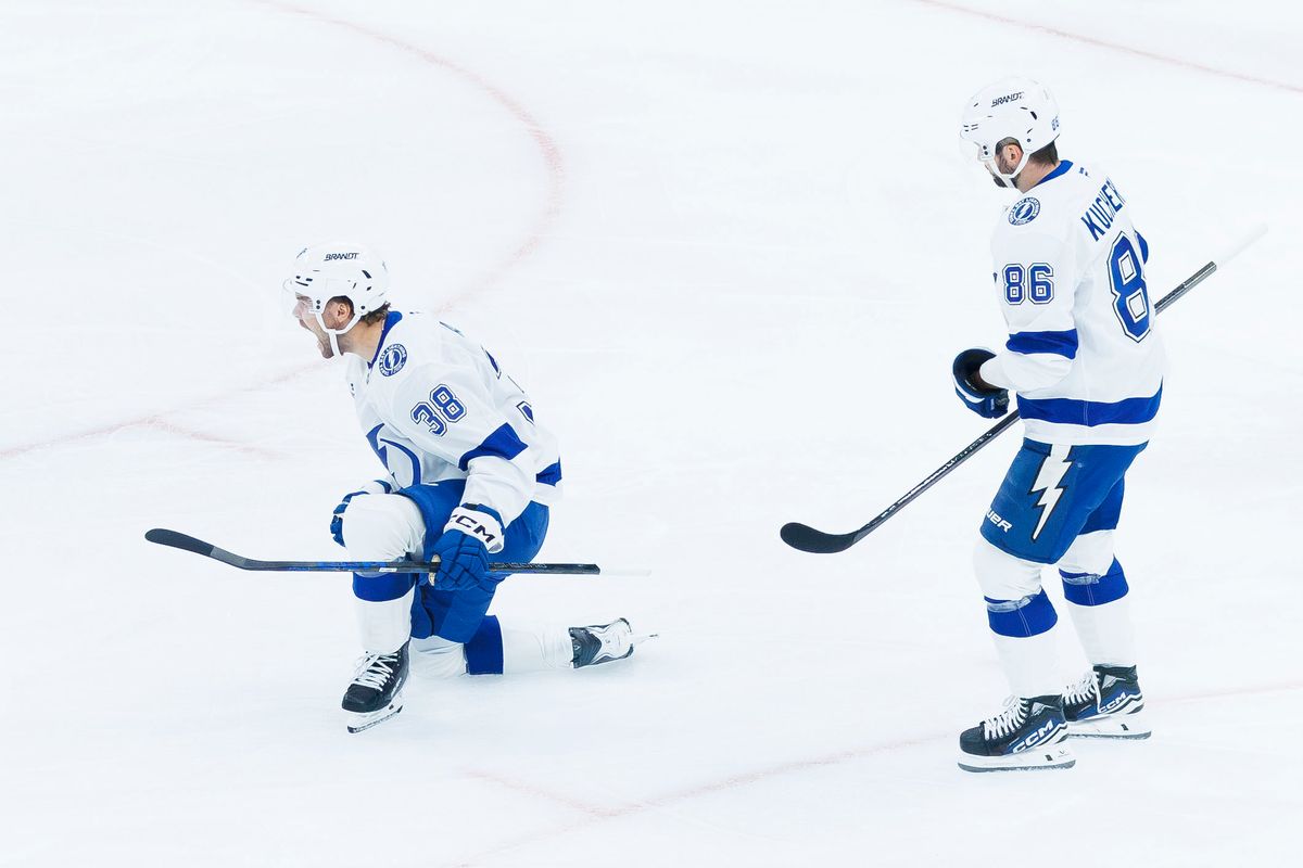 Tampa Bay Lightning left wing Brandon Hagel (38) and Tampa Bay Lightning right wing Nikita Kucherov (86) celebrate a power play goal during an NHL game against the Vegas Golden Knights on Tuesday, October 20, 2026, at T-Mobile Arena in Las Vegas, Nevada. Tampa Bay Lightning left wing Brandon Hagel (38) and Tampa Bay Lightning right wing Nikita Kucherov (86) celebrate a power play goal during an NHL game against the Vegas Golden Knights on Tuesday, October 20, 2026, at T-Mobile Arena in Las Vegas, Nevada.