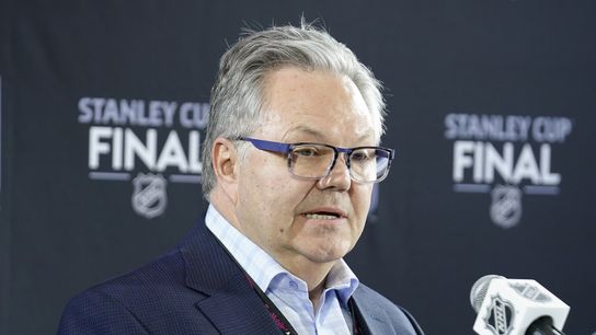 Knights GM McCrimmon has had better days than Tuesday taken In Las Vegas (Vegas Golden Knights). Photo by Lucas Peltier-Imagn Images