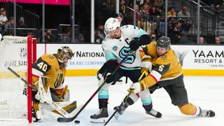 Knights follow familiar script in 3-2 loss to Kraken taken At T-Mobile Arena (Vegas Golden Knights). Photo by Stephen R. Sylvanie-Imagn Images