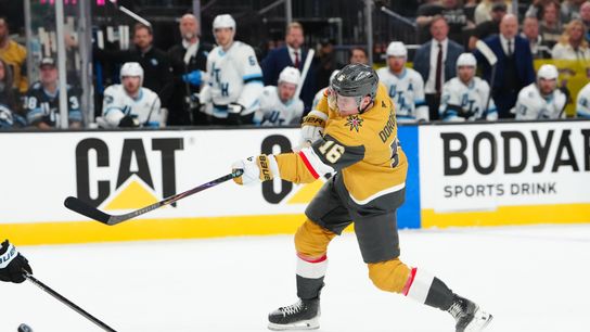 Dorofeyev, Hertl look to contribute offensively in Game 3  taken At City National Arena (Vegas Golden Knights). Photo by Stephen R. Sylvanie-Imagn Images