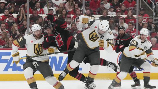 Lauzon happy to return to Knights' lineup taken At Lenovo Center (Vegas Golden Knights). Photo by James Guillory-Imagn Images