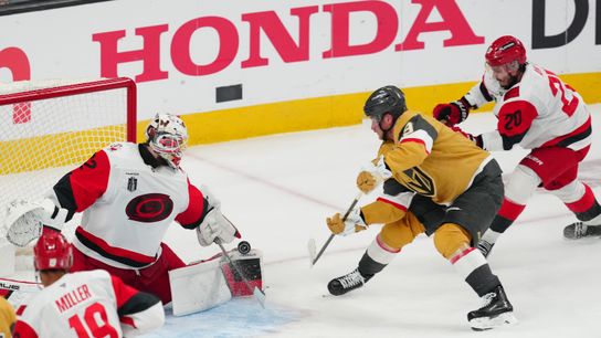 Knights-Hurricanes continues to follow familiar chaotic script taken at T-Mobile Arena (Vegas Golden Knights). Photo by Stephen R. Sylvanie-Imagn Images