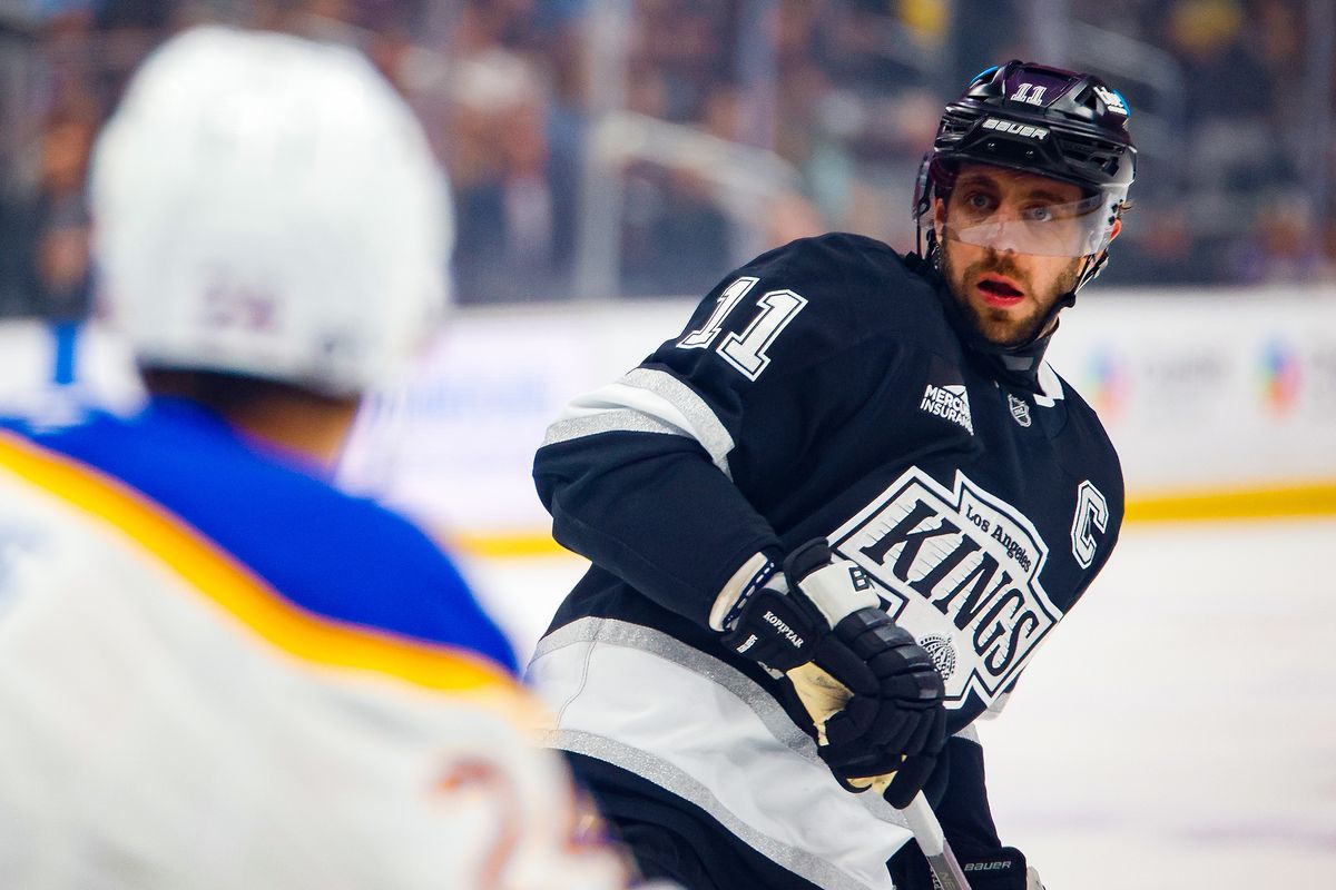 Los Angeles Kings center Anze Kopitar (11) stares at an opponent after a shot on goal during game against Buffalo Sabres on Wednesday, November 20, 2024 in Los Angeles.