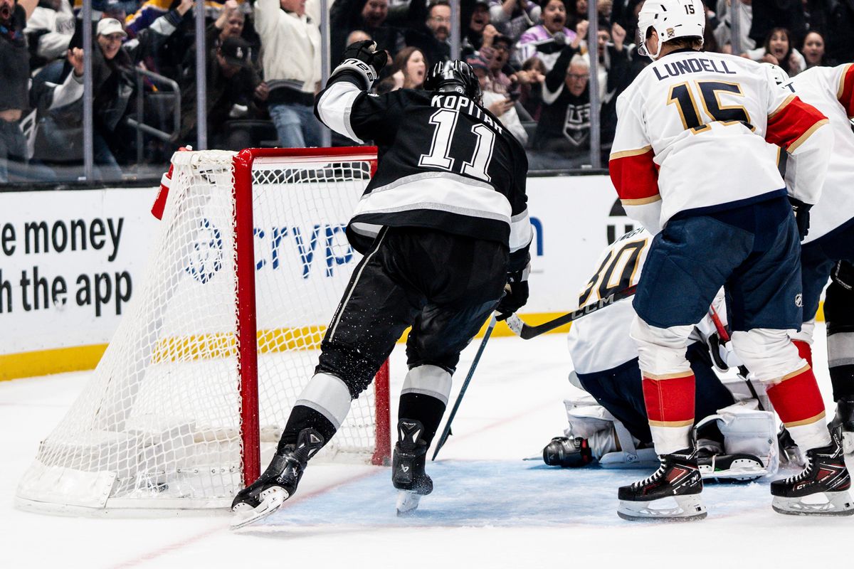 Los Angeles Kings C Anze Kopitar (11) scores an amazing goal in the third period in the game against the Florida Panthers on January 22, 2025 at Crypto.com Arena Los Angeles Kings C Anze Kopitar (11) scores an amazing goal in the third period in the game against the Florida Panthers on January 22, 2025 at Crypto.com Arena