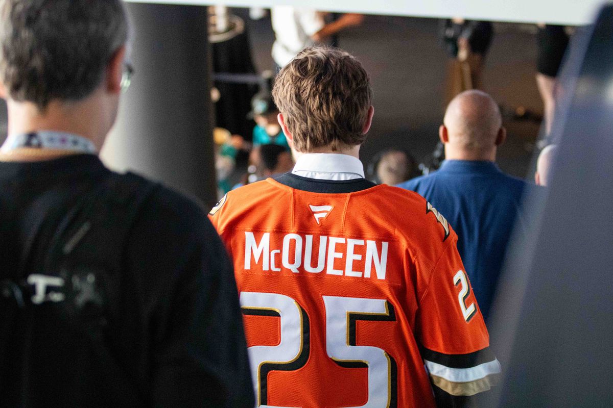Roger McQueen leaves his first press conference in the NHL. Roger McQueen leaves his first press conference in the NHL.