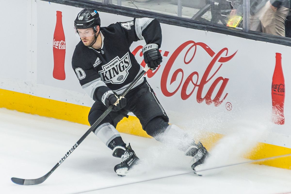 Los Angeles Kings Joel Armia (40) gets the puck during an NHL hockey game against the Anaheim Ducks, Saturday October 4, 2025 in Los Angeles, Calif.