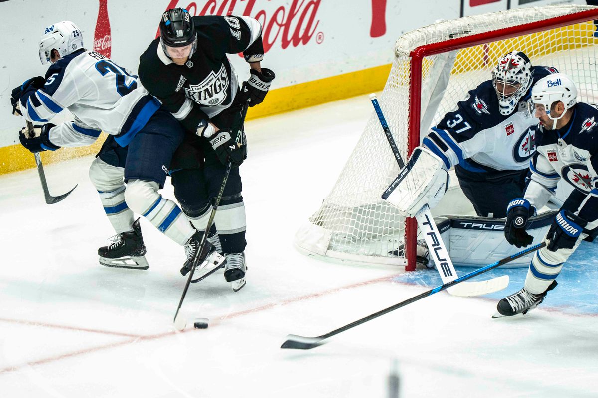 Los Angeles Kings forward, Corey Perry (10) makes an attempt on the goal during an NHL hockey game between the Winnipeg Jets and Los Angeles Kings, Tuesday November 4, 2025 in Los Angeles. Los Angeles Kings forward, Corey Perry (10) makes an attempt on the goal during an NHL hockey game between the Winnipeg Jets and Los Angeles Kings, Tuesday November 4, 2025 in Los Angeles.