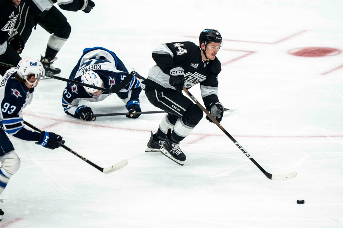 Los Angeles Kings defenseman, Mikey Anderson (44) steals the puck during an NHL hockey game between the Winnipeg Jets and Los Angeles Kings, Tuesday November 4, 2025 in Los Angeles. Los Angeles Kings defenseman, Mikey Anderson (44) steals the puck during an NHL hockey game between the Winnipeg Jets and Los Angeles Kings, Tuesday November 4, 2025 in Los Angeles.