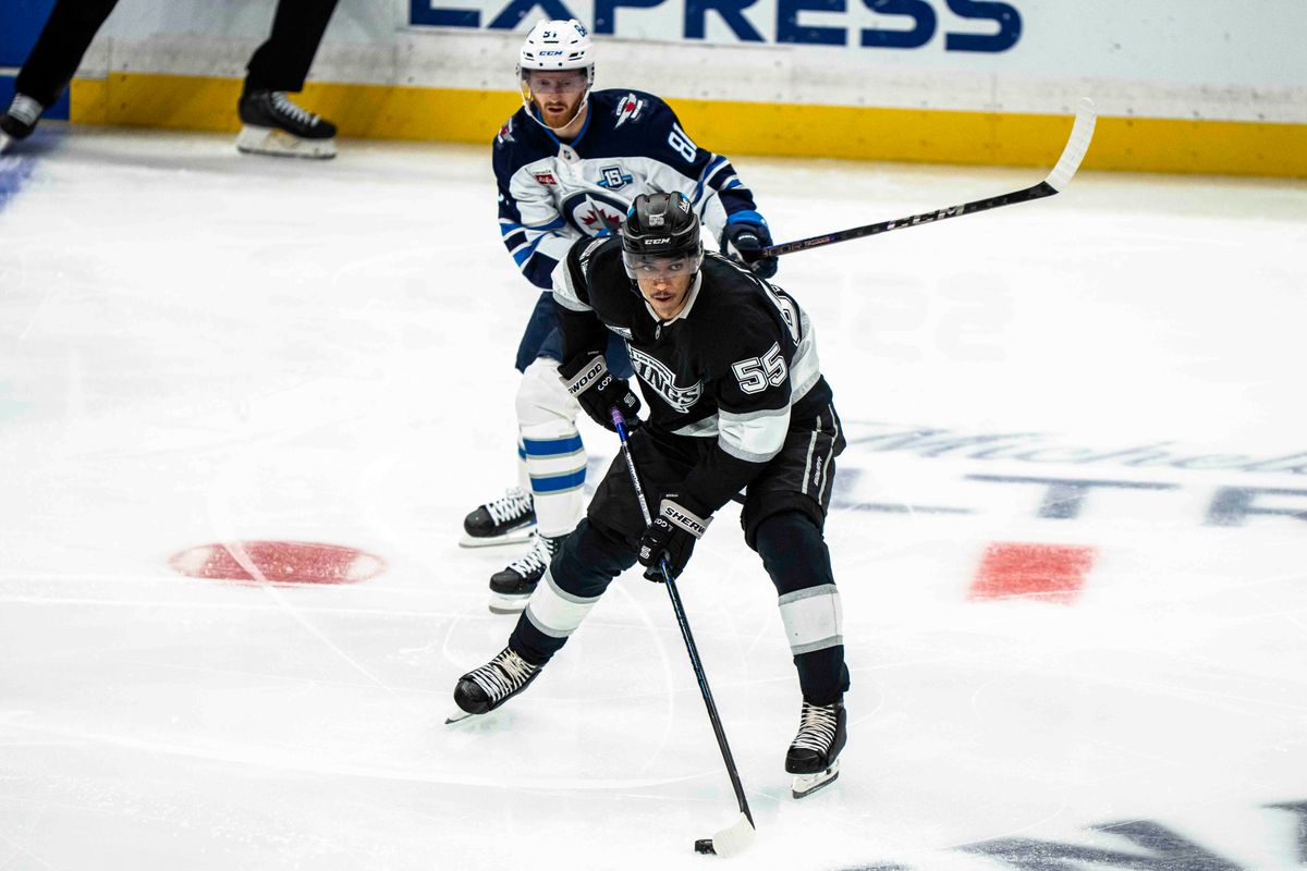 Los Angeles Kings forward, Quinton Byfield (55) skates with the puck during an NHL hockey game between the Winnipeg Jets and Los Angeles Kings, Tuesday November 4, 2025 in Los Angeles. Los Angeles Kings forward, Quinton Byfield (55) skates with the puck during an NHL hockey game between the Winnipeg Jets and Los Angeles Kings, Tuesday November 4, 2025 in Los Angeles.