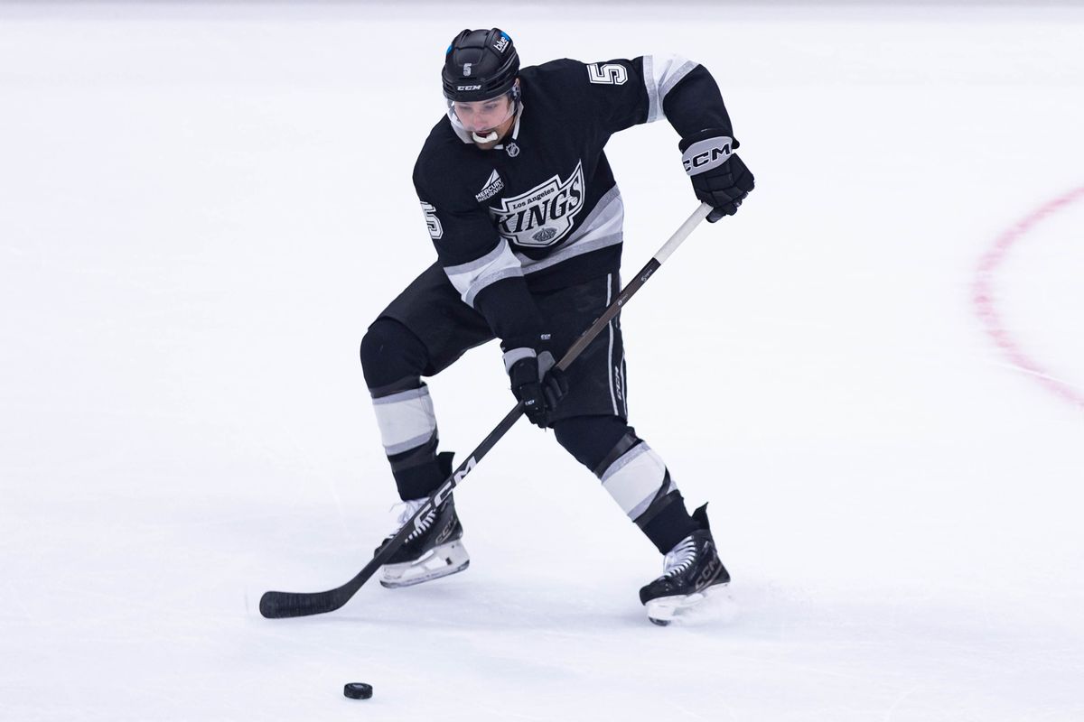 Los Angeles Kings defense Cody Ceci (5) receives a pass during an NHL game against the Ottawa Senators on November 24, 2025 in Los Angeles, Calif.