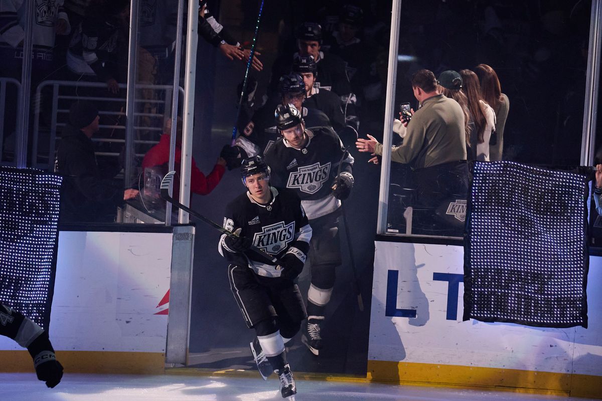 The Los Angeles Kings hit the ice against the Kraken at the crypto.com Arena on December 23,2025 in Los Angeles, California.