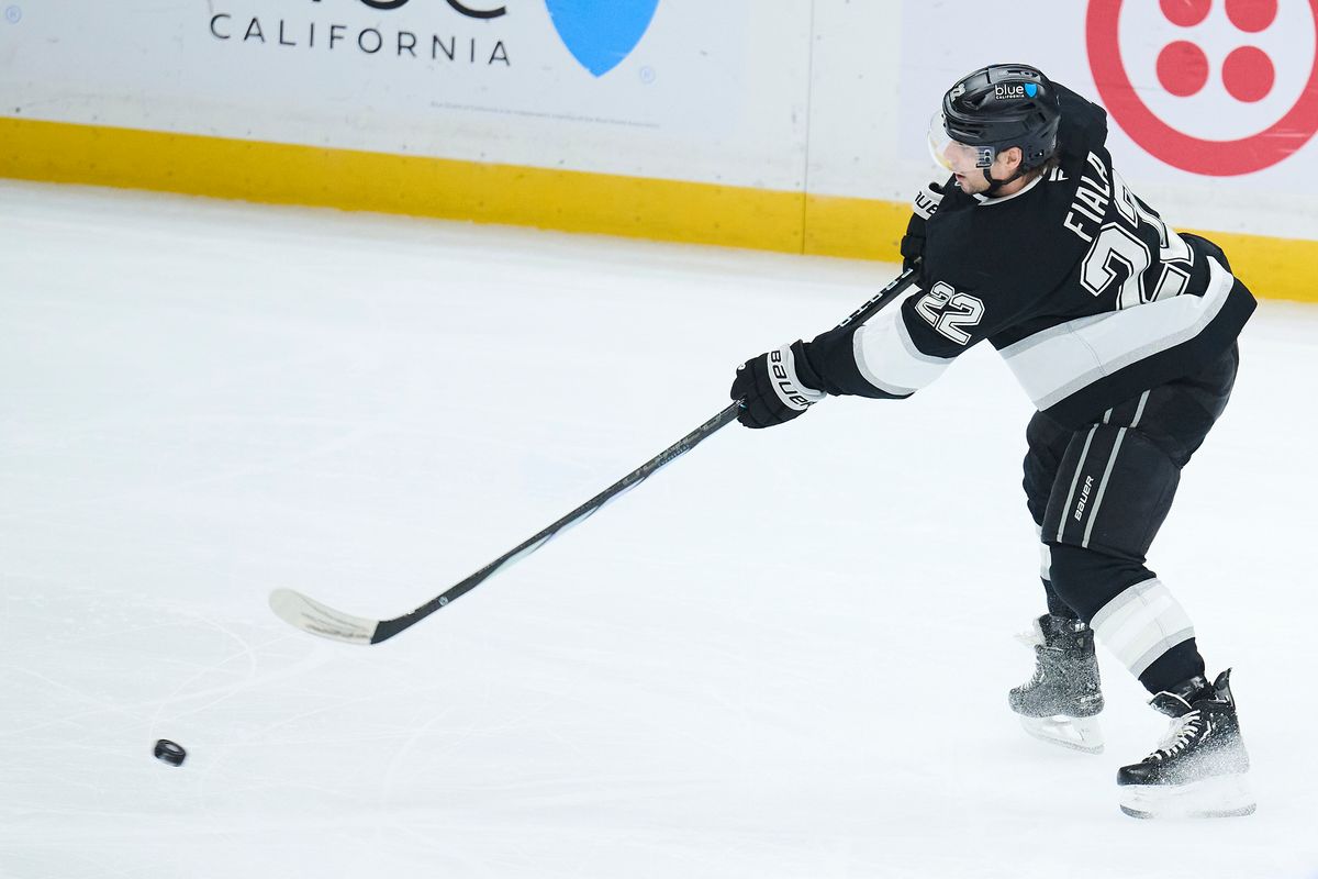 The Los Angeles Kings left wing Kevin Fiala (22) shoots a goal attempt against the Dallas Stars at the Crypto Arena on January 12th, 2026 in Los Angeles California.