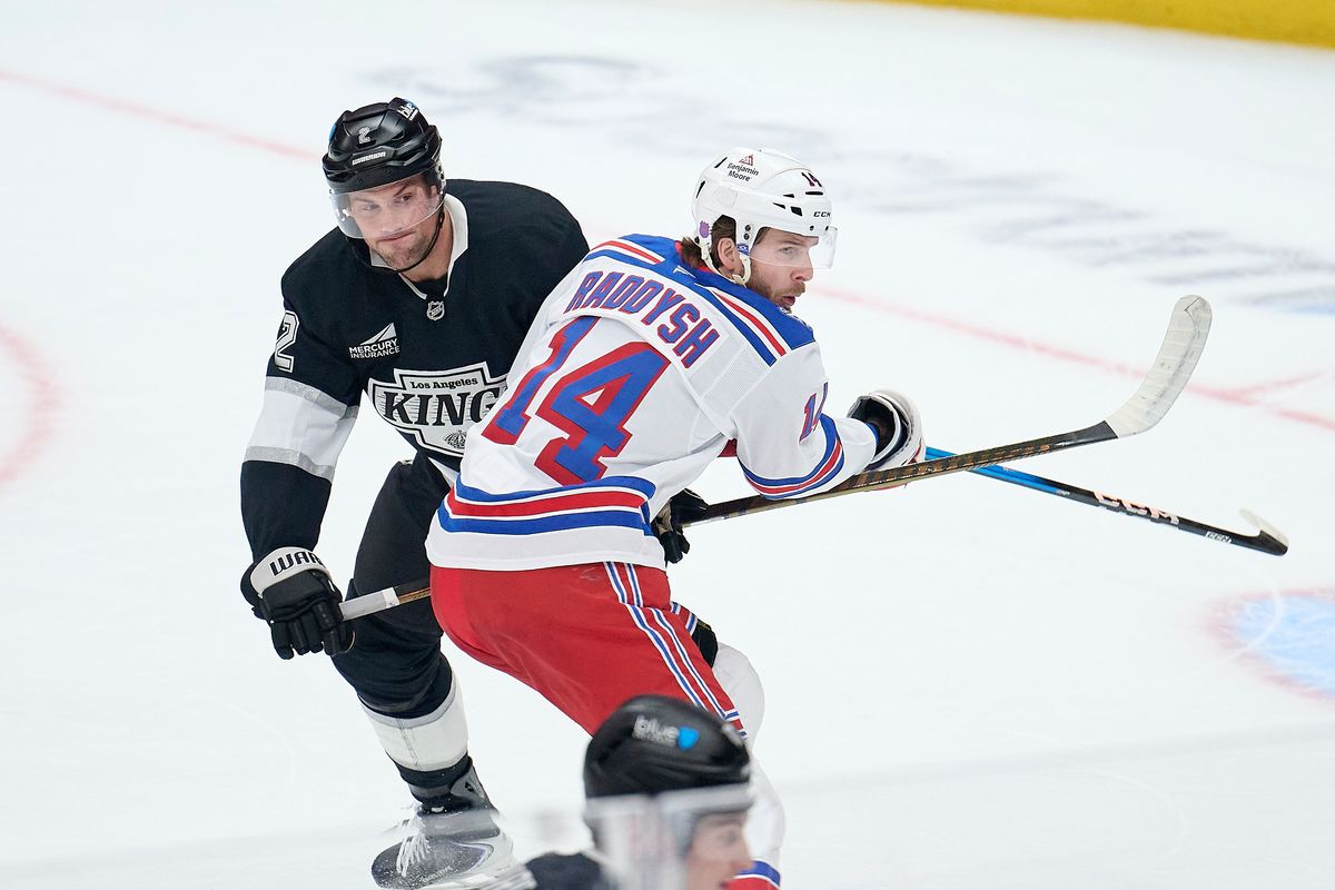 The Los Angeles Kings defender Brian Dumoulin (2) defends the goal against the New York Rangers at the Crypto Arena on January 20th, 2026 in Los Angeles California.