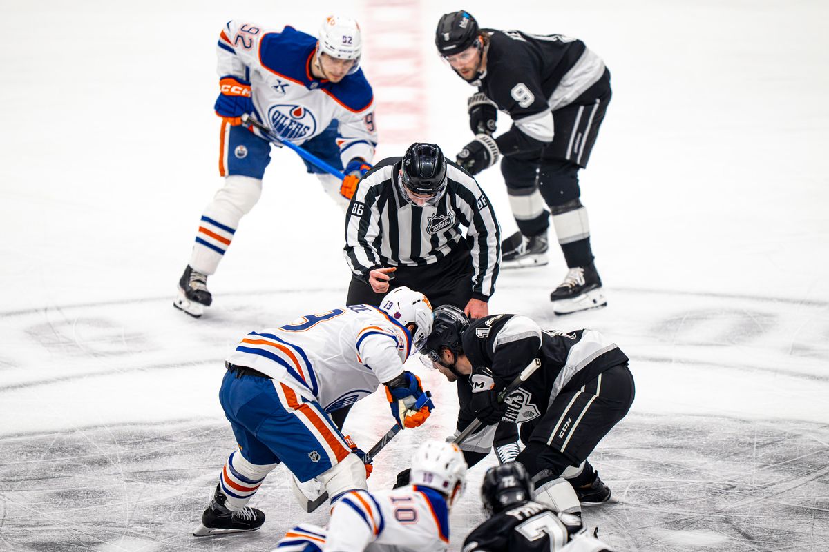 Edmonton Oilers and Los Angeles Kings face off during an NHL hockey game against the Los Angeles Kings on February 26th, 2026 in Los Angeles, CA.