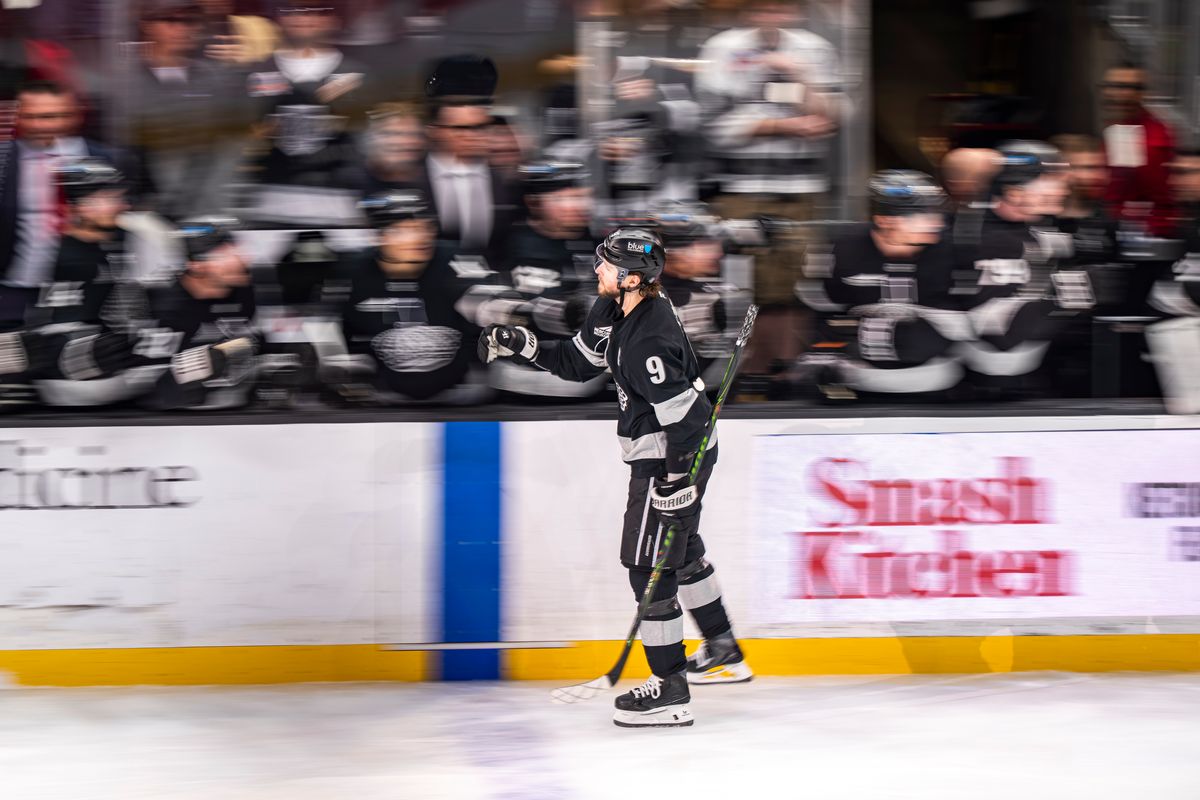 Los Angeles Kings right wing Adrian Kempe (9) celebrating a goal with his team during an NHL hockey game against the Toronto Maple Leafs on April 4th, 2026 in Los Angeles, CA. Los Angeles Kings right wing Adrian Kempe (9) celebrating a goal with his team during an NHL hockey game against the Toronto Maple Leafs on April 4th, 2026 in Los Angeles, CA.
