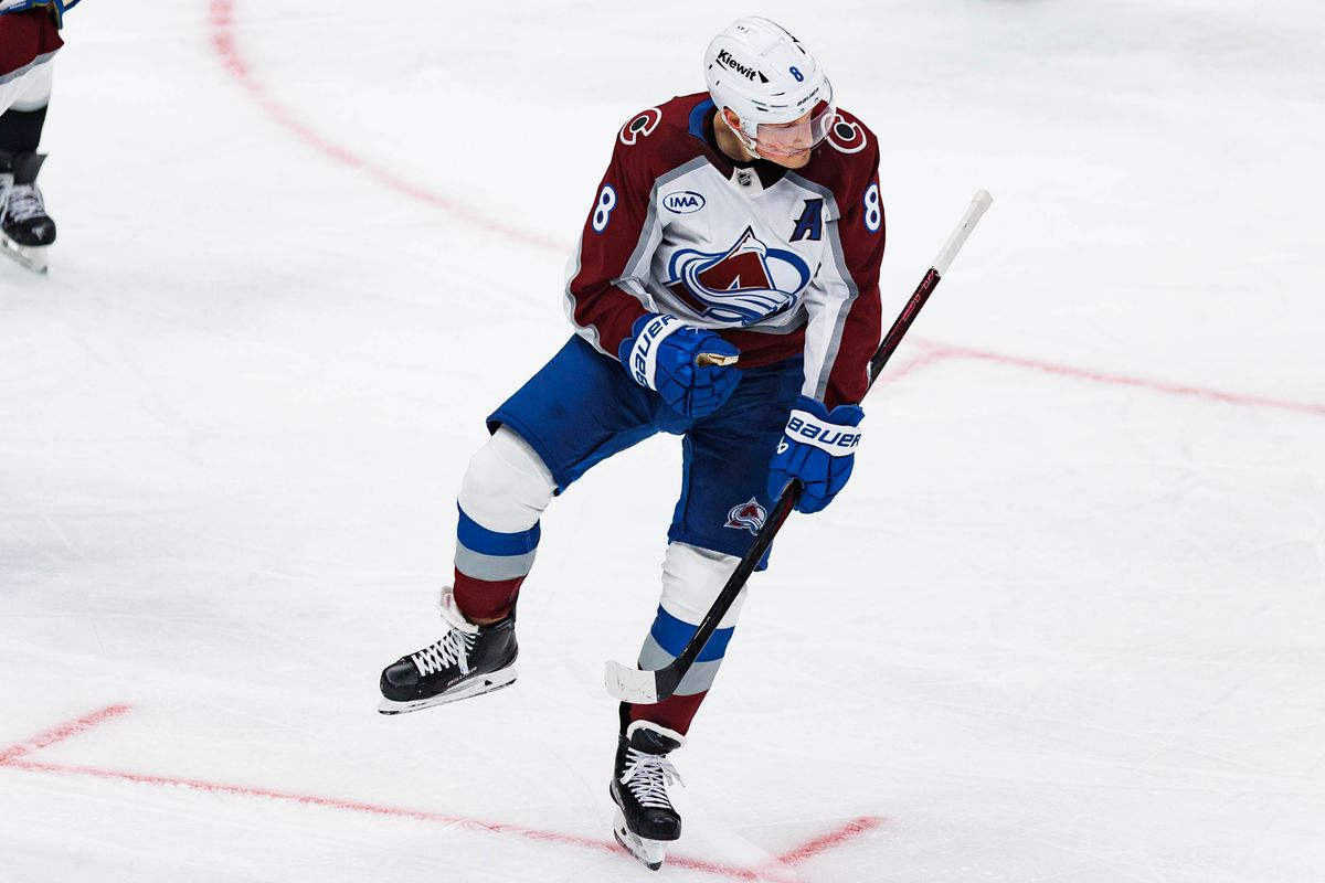 Cale Makar #8 of the Colorado Avalanche celebrates after scoring a goal during an NHL Playoffs game against the Los Angeles Kings on April 26, 2026 at Crypto.com Arena in Los Angeles, California.