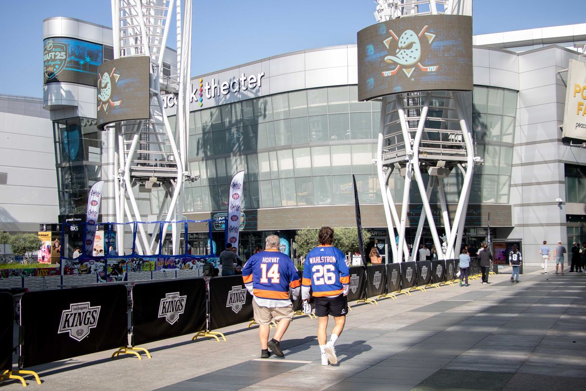 Fans enter the Peacock Theatre ahead of day two of the 2025 NHL Draft. Fans enter the Peacock Theatre ahead of day two of the 2025 NHL Draft.