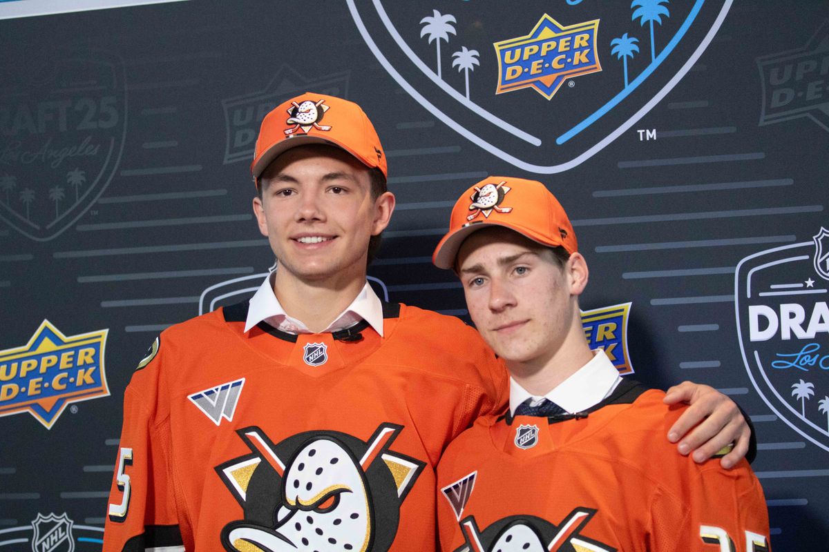 Anaheim Ducks top two picks in the 2025 NHL Draft, Roger McQueen (left) and Eric Nilson (right). Anaheim Ducks top two picks in the 2025 NHL Draft, Roger McQueen (left) and Eric Nilson (right).