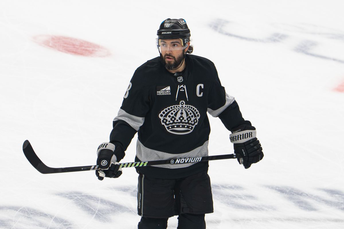 Los Angeles Kings captain and defenseman Drew Doughty (8) during an NHL game against the Boston Bruins, Saturday, Oct. 17, 2026, in Los Angeles, California. Los Angeles Kings captain and defenseman Drew Doughty (8) during an NHL game against the Boston Bruins, Saturday, Oct. 17, 2026, in Los Angeles, California.