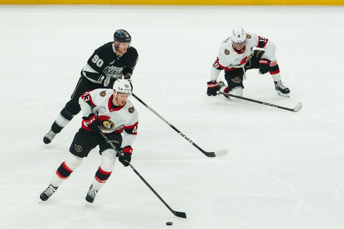 Los Angeles Kings right wing Corey Perry (90) plays defense against the Ottawa Senators during a game on October 29, 2026, at Crypto.com Arena in Los Angeles, California.