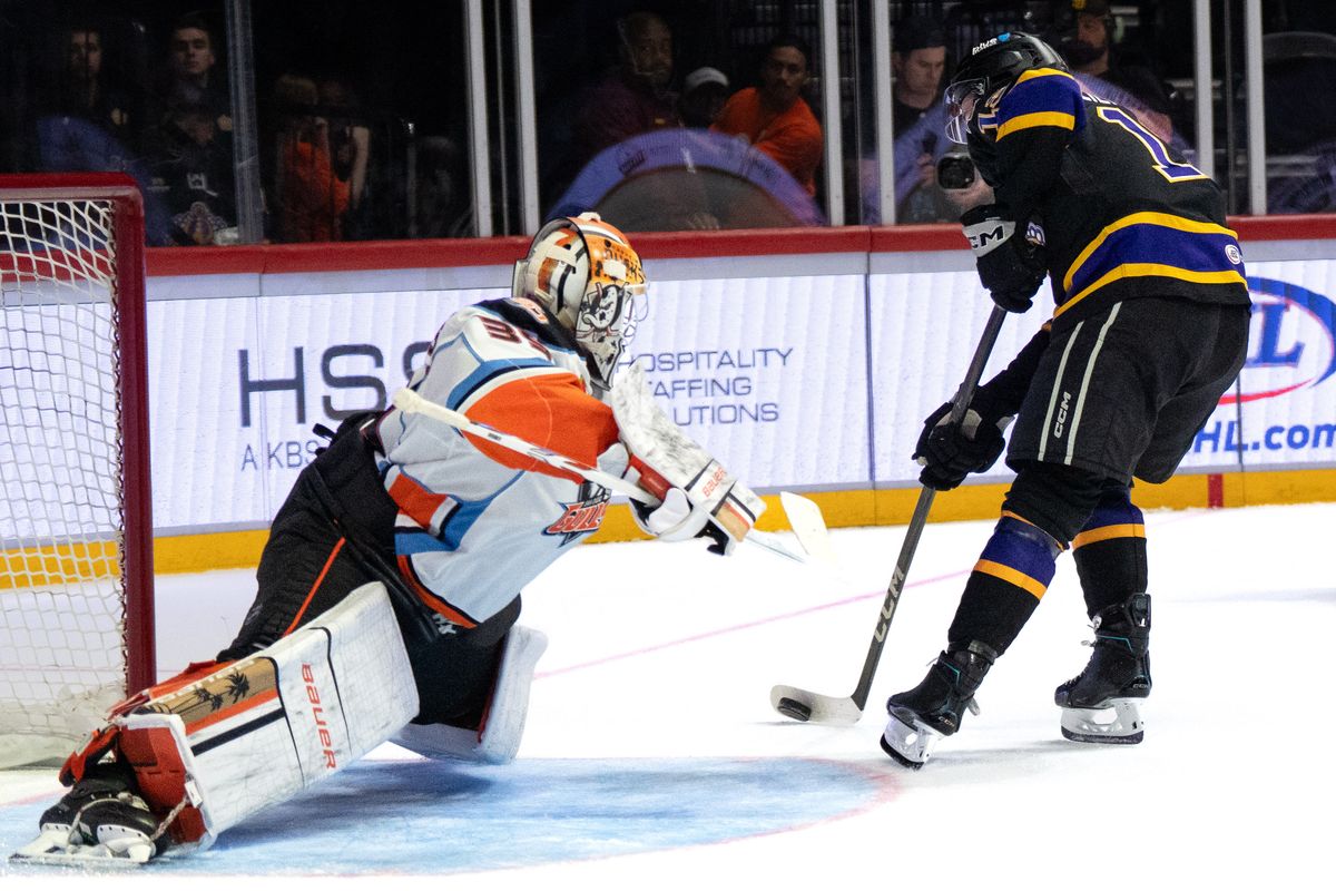 Reign forward Koehn Ziemmer (13) shoots and scores a goal during an AHL hockey game against the Gulls, Wednesday October 14, 2026 in San Diego, California.