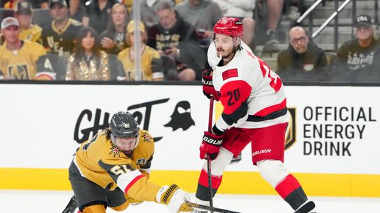 Golden Knights forwards remain committed to defense taken At City National Arena (Vegas Golden Knights). Photo by Stephen R. Sylvanie-Imagn Images