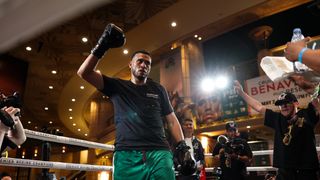 David Benavidez's quest for history headlines stacked Mexican Independence Day card in Vegas taken at T-Mobile Arena (Boxing). Photo by Cris Esqueda/Golden Boy Promotions