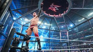 Orton wins, Rollins revealed as 'Masked Man' at WWE Elimination Chamber taken in Chicago (WWE). Photo by WWE