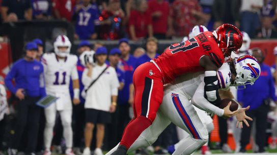 Nov 20, 2025; Houston, Texas, USA; Houston Texans defensive end Will Anderson Jr. (51) sacks Buffalo Bills quarterback Josh Allen (17) in the first quarter at NRG Stadium. Nov 20, 2025; Houston, Texas, USA; Houston Texans defensive end Will Anderson Jr. (51) sacks Buffalo Bills quarterback Josh Allen (17) in the first quarter at NRG Stadium.