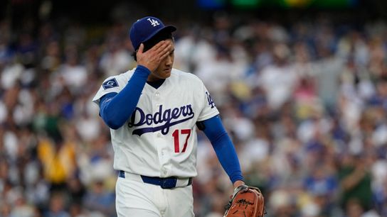 Los Angeles Dodgers starting pitcher Shohei Ohtani (17) walks off the mound following the second inning against the San Diego Padres at Dodger Stadium. Los Angeles Dodgers starting pitcher Shohei Ohtani (17) walks off the mound following the second inning against the San Diego Padres at Dodger Stadium.