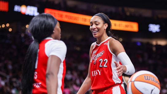 Aces respond to adversity with blowout win over Dream taken at State Farm Arena (Las Vegas Aces). Photo by Brett Davis-Imagn Images via Reuters Connect