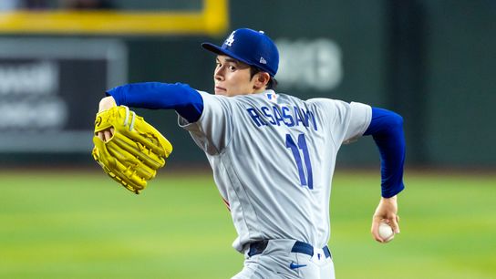 Aug 7, 2026; Phoenix, Arizona, USA; Los Angeles Dodgers pitcher Roki Sasaki in the first inning against the Arizona Diamondbacks at Chase Field. Aug 7, 2026; Phoenix, Arizona, USA; Los Angeles Dodgers pitcher Roki Sasaki in the first inning against the Arizona Diamondbacks at Chase Field.