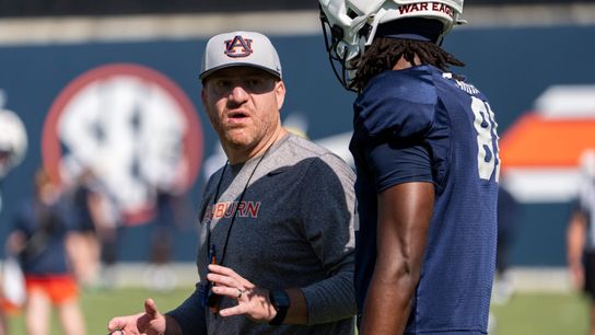 Auburn Tigers head coach Alex Golesh talks with wide receiver Erick Smith (81) during Auburn football practice at Woltosz Football Performance Center in Auburn, Ala. on Saturday, Aug. 8, 2026. Auburn Tigers head coach Alex Golesh talks with wide receiver Erick Smith (81) during Auburn football practice at Woltosz Football Performance Center in Auburn, Ala. on Saturday, Aug. 8, 2026.