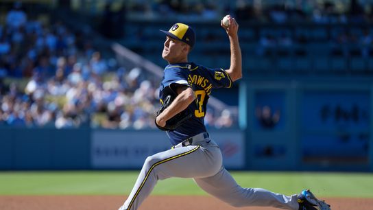 Aug 15, 2026; Los Angeles, California, USA; Milwaukee Brewers pitcher Jacob Misiorowski (32) throws a pitch against the Los Angeles Dodgers during the first inning at Dodger Stadium. Aug 15, 2026; Los Angeles, California, USA; Milwaukee Brewers pitcher Jacob Misiorowski (32) throws a pitch against the Los Angeles Dodgers during the first inning at Dodger Stadium.
